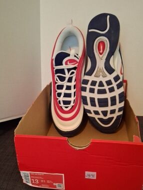 Nike Mens Air Max 97 Sneakers - White/Navy/Red.